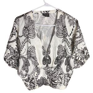 Milk & Honey Boho Crop Top Blouse Paisley Ivory Black Women L Festival